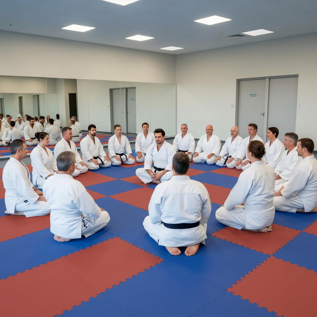 An instructor supervising Get Strong. students closely during class at Roman's Shin Karate in Hamilton