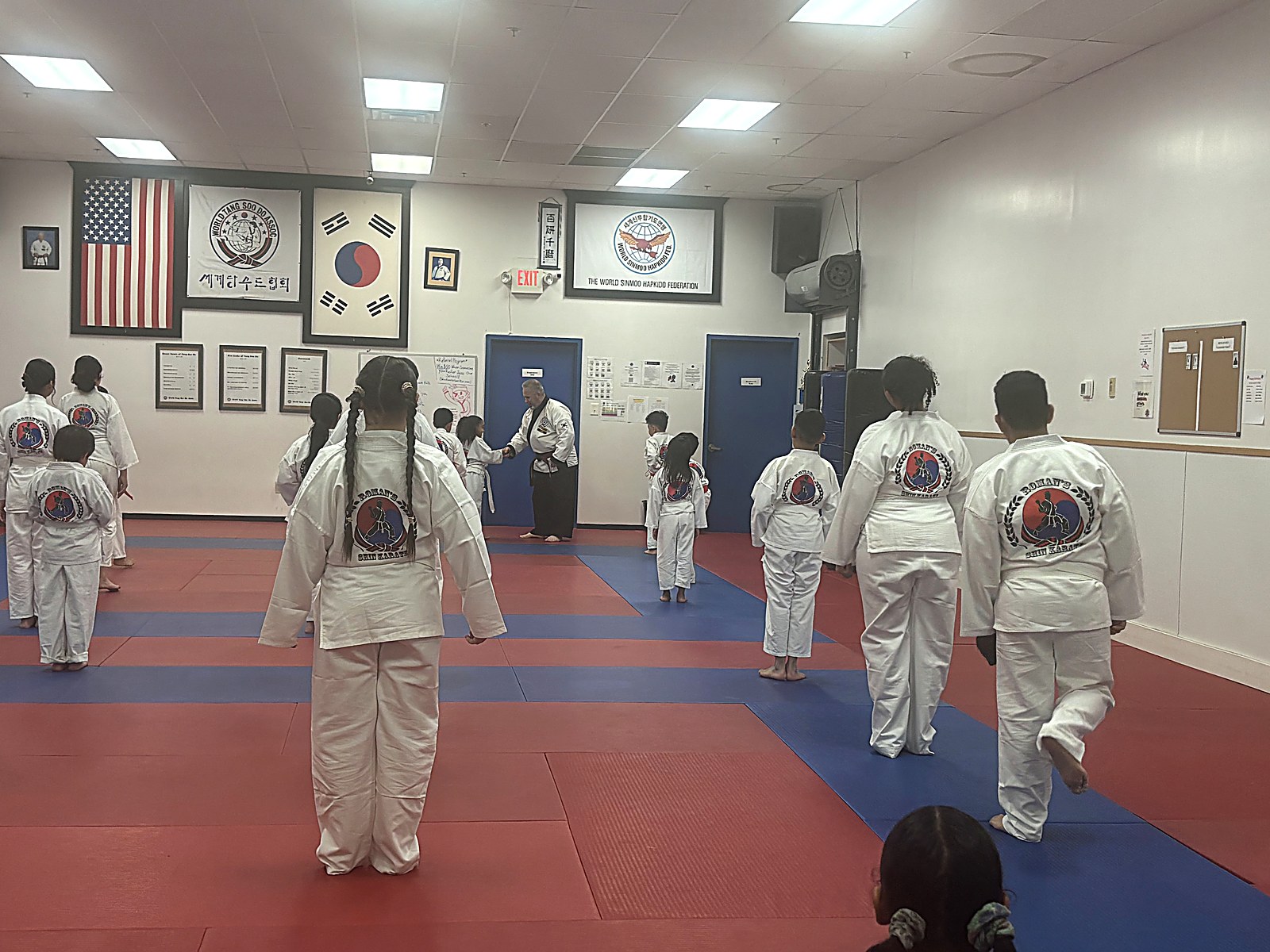 An instructor leading a Is Your Child class at Roman's Shin Karate in Hamilton