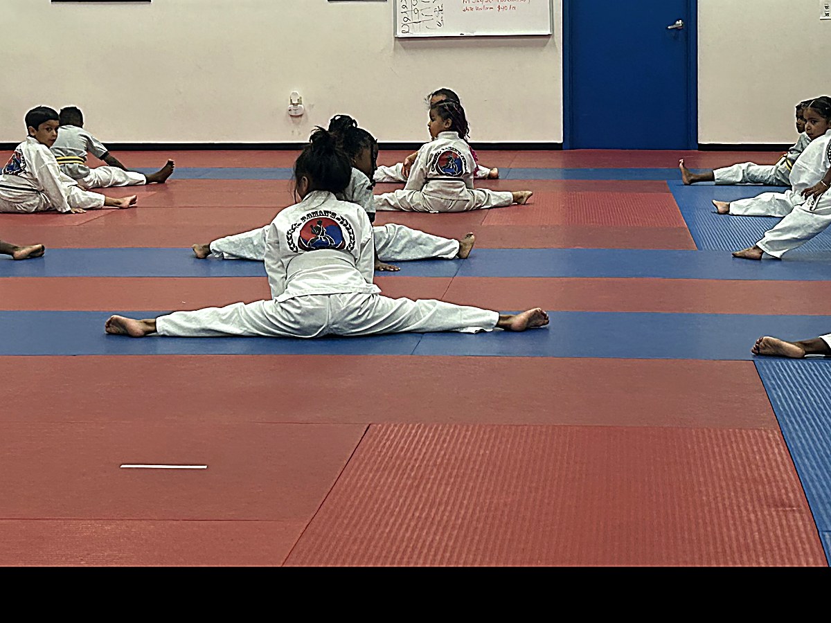 Is Your Child students practicing drills during class at Roman's Shin Karate in Hamilton