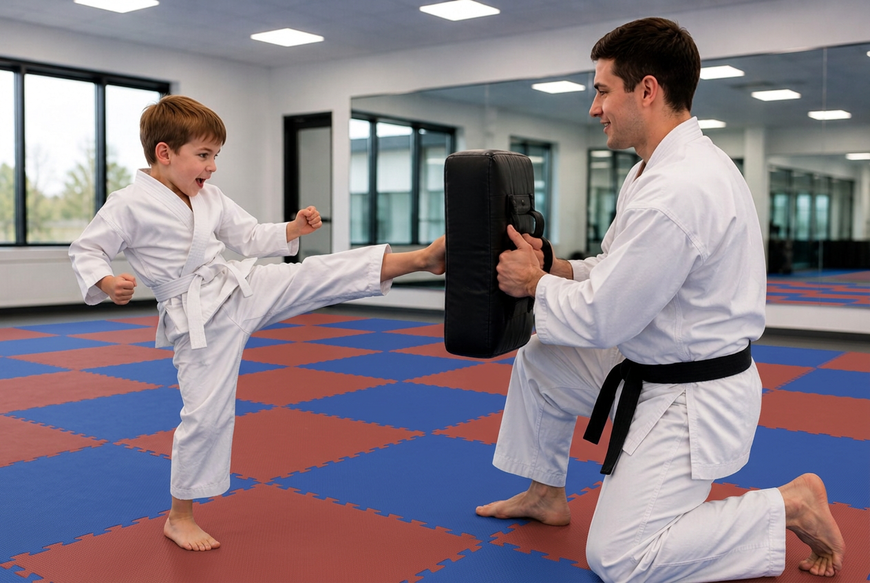 The One Hour students practicing drills during class at Roman's Shin Karate in Hamilton