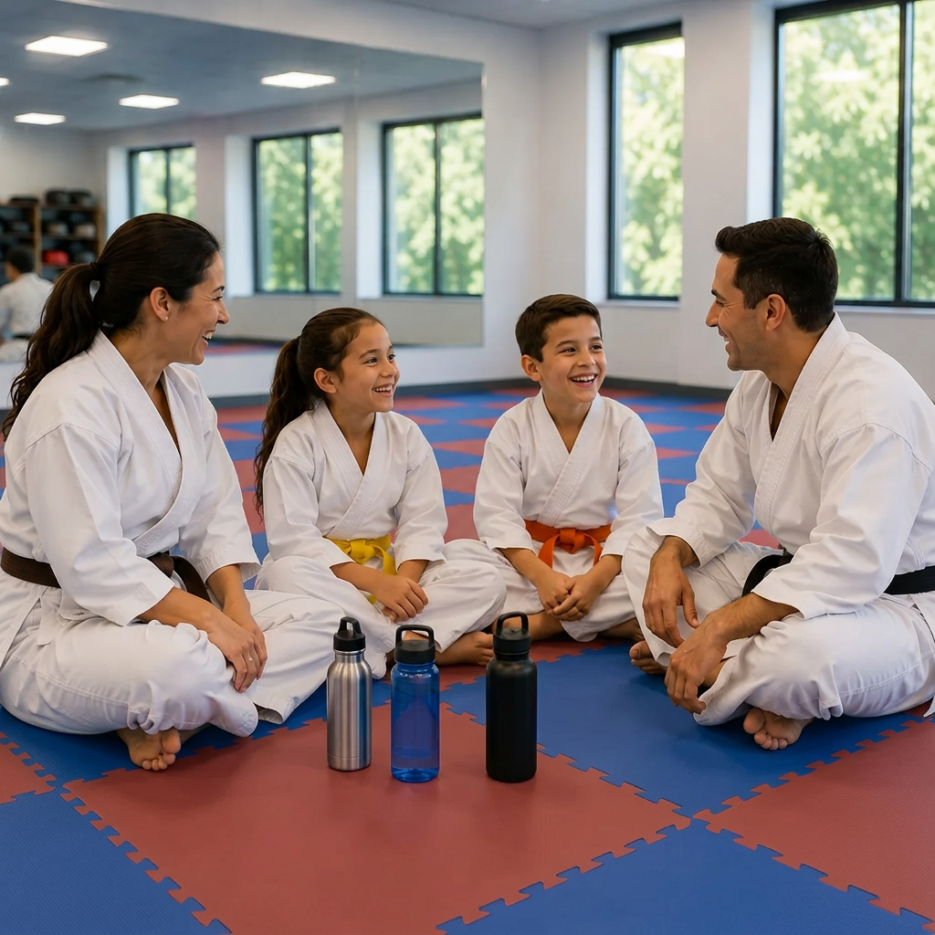An instructor supervising Is Your Preschooler students closely during class at Roman's Shin Karate in Hamilton