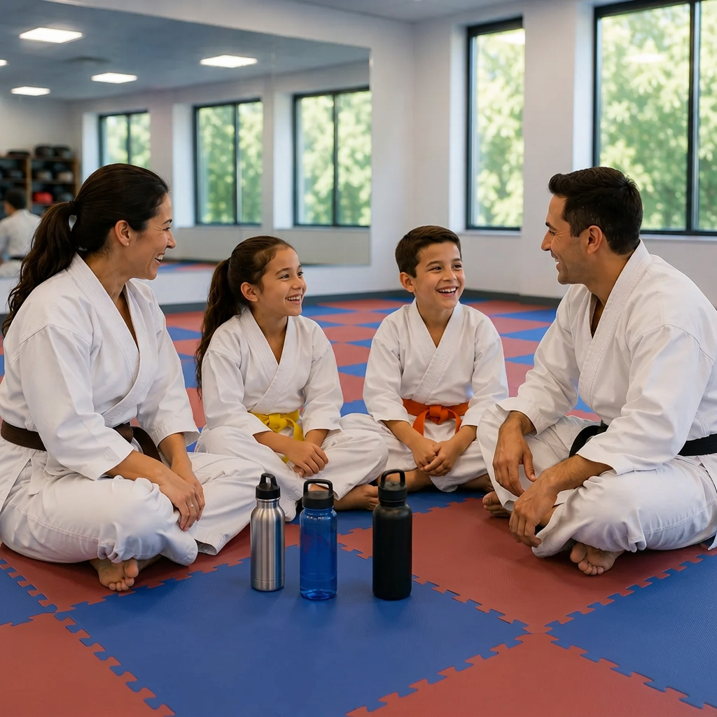 An instructor leading a The One Hour class at Roman's Shin Karate in Hamilton